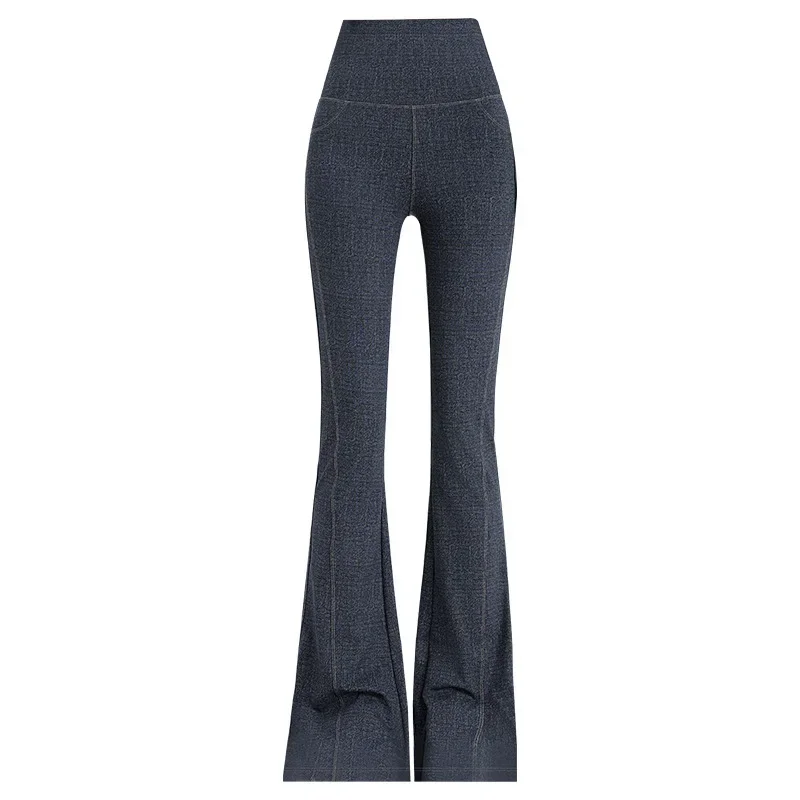 

Stretchy Faux Denim Flare Leggings High Waist Seamless Yoga Pants Slim Fit Bootcut Trousers for Women Casual Workout
