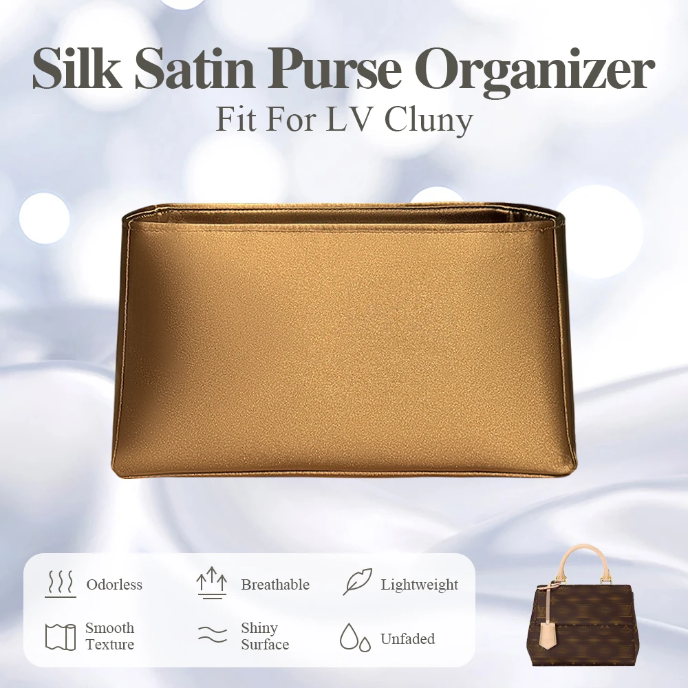 Silk Satin Purse Organizer Insert Fit for LV Cluny Handbag Smooth Zipper Inner Liner Bag Cosmetics Storage Inside Bag In Bag