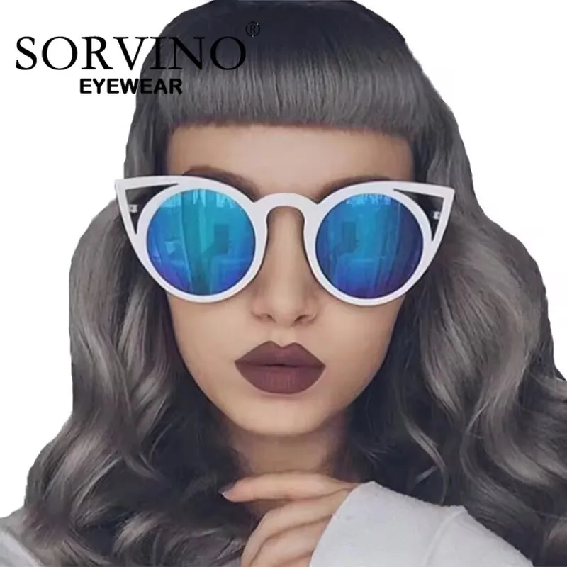 SORVINO 2024 Round Cat Eye Sunglasses Women Brand Designer Retro Vintage Pink Mirror CAT EYE Sun Glasses Anti Blue Light UV400