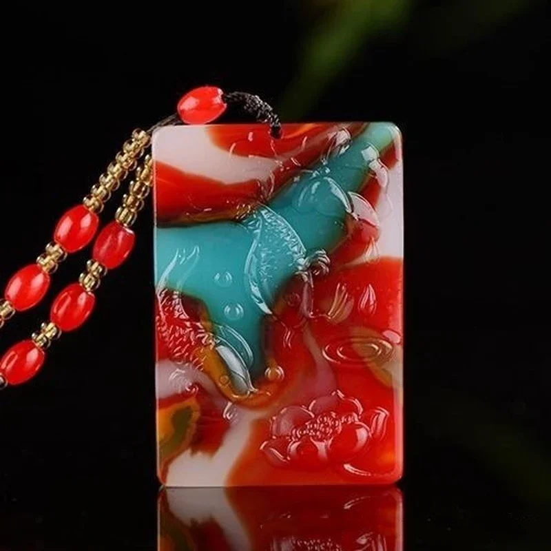 Natural Chicken Blood Jade Hand Carved Fish Pendant Fashion Boutique Jewelry Men's and Women's Yearly Fish Necklace