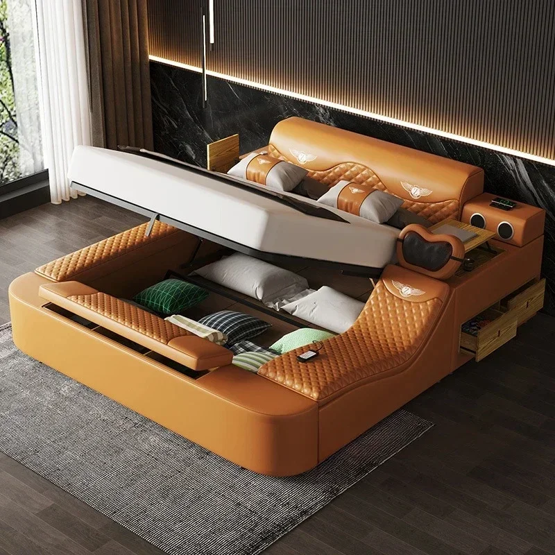 MULTIFUNCTIONAL SMART BED | FUTURISTIC FURNITURE | Tech Smart Bed 2 People | Ultimate Massage Tatami Genuine Leather Bed Cama