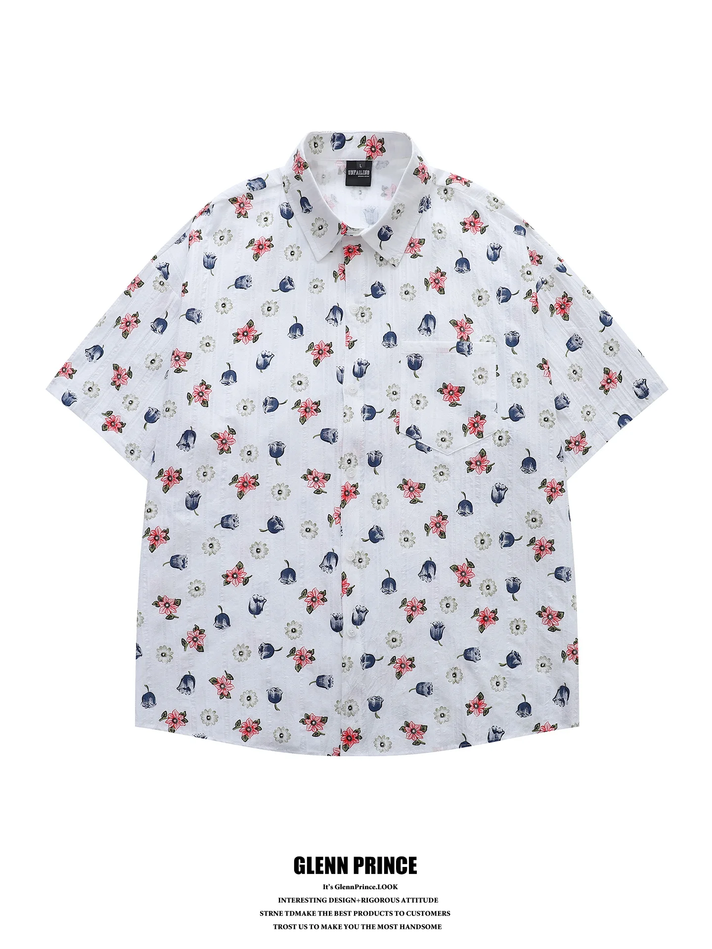 

GPstudio Men's Summer Casual Floral Print Short Sleeve Shirt Vintage Street Style Beach Wear Breathable Cotton Loose Fit