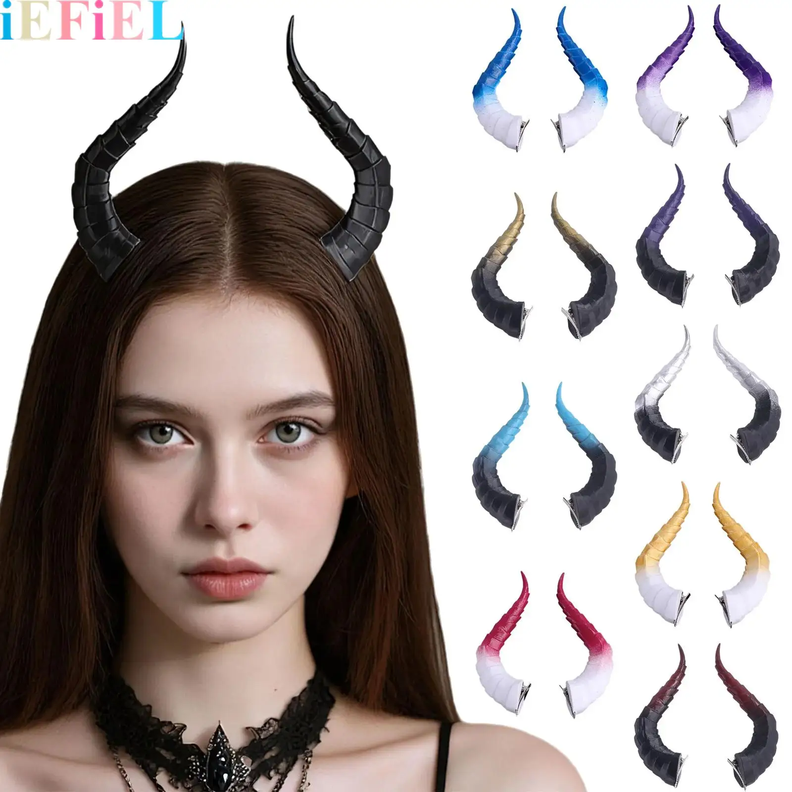 

Demon Horns Devil Headpiece Sheep Hair Clips Goat Horn Headdress for Halloween Party Cosplay Costume Accessories