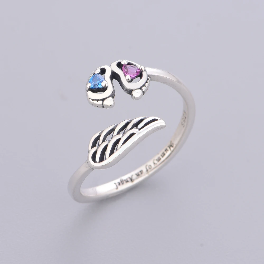 

Стерлингового серебра 925 пробы, потеря беременности, мумия ангела, несущая перевозка, регулируемые открытые штабелируемые кольца на палец для женщин и подростков