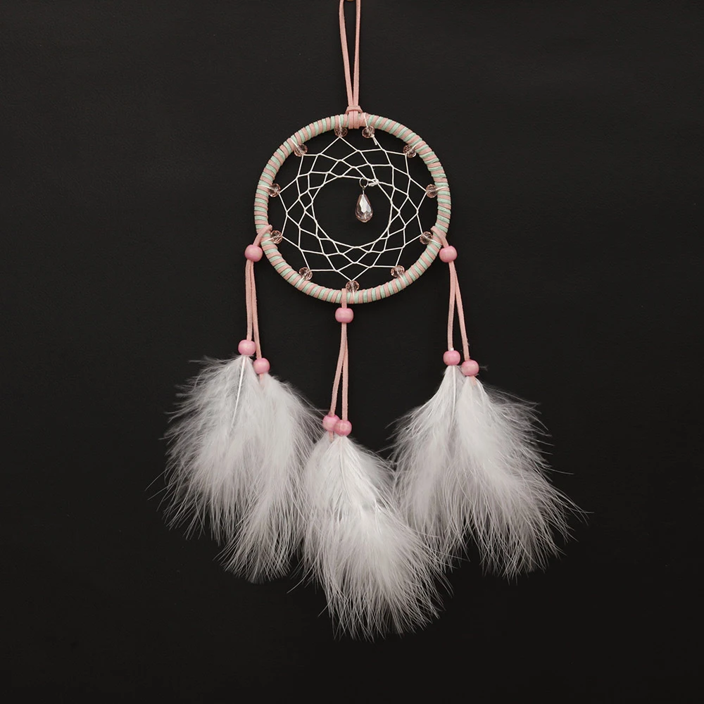 1 Pc Hand-woven Dream Catcher Bird Chew Toy Feather Artificial Crystal Hanging Swing Toy for Small Animal Bird Parrot Cage Decor