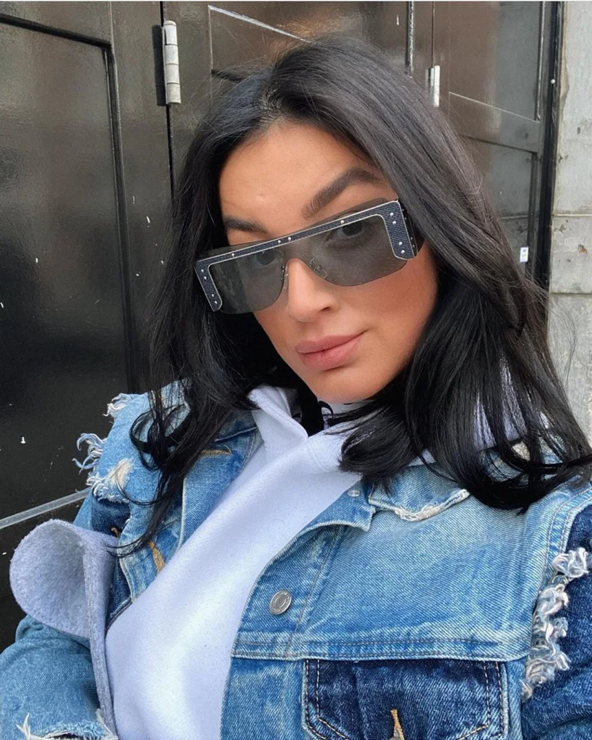 y2k Rivet Rimless Blue Jeans Sunglasses Women For Men Vintage Sun Glasses Punk Luxury Brand Designer Party Conjoined Eye Glasses