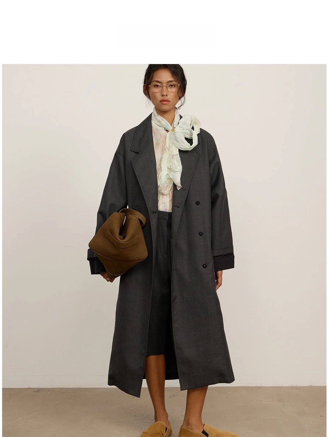 

Modern Reconstructed Long Woolen Suit Collar Ba Patch Windbreaker Coat LOOMIE Early Autumn Faion Commute Loose Fit Polyes...