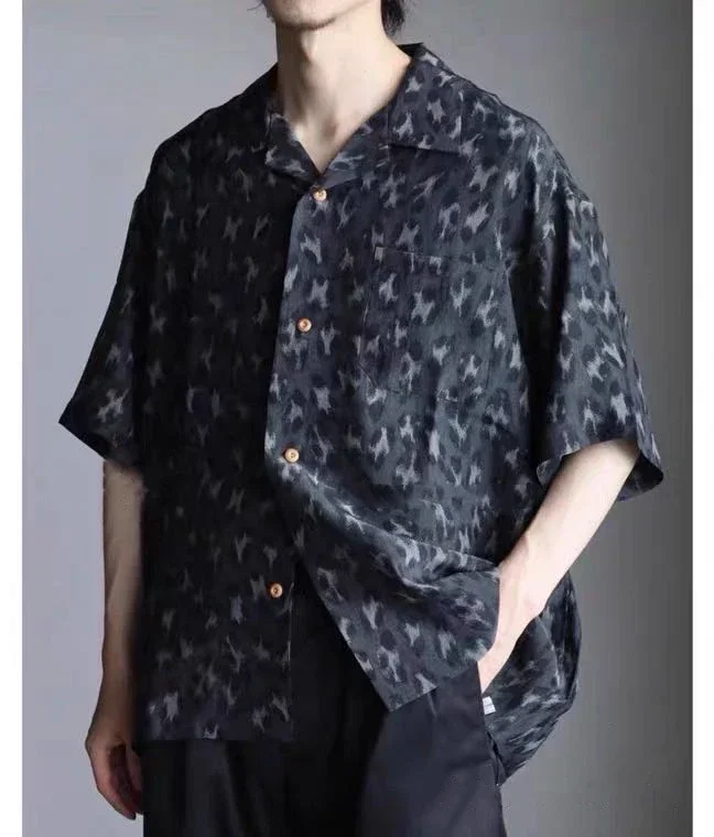 23ss Japanese Men and Women Casual Hawaiian Leopard Print Short Sleeved Cardigan Shirt