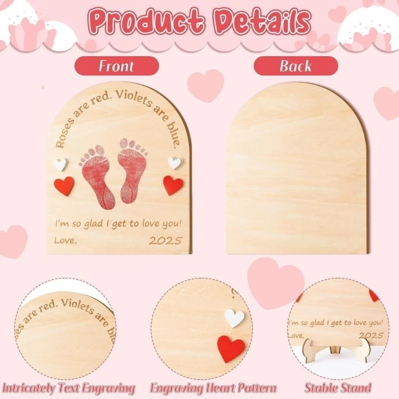 J15U أول بصمة فنية للطفل تذكار معالم خشبية بطاقة صور الدعائم لتزيين الحضانة والتقاط الصور لحديثي الولادة #3