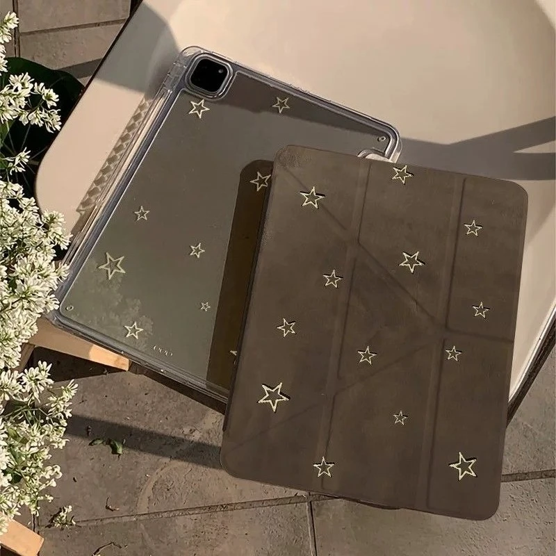 Brown Star Y-Shaped Folding Cover for Samsung S7 S10 S9 12.4 S6 Lite 10.4 S10 Lite SUM Tab S7 S8 S9 11 A9 A11 8.7