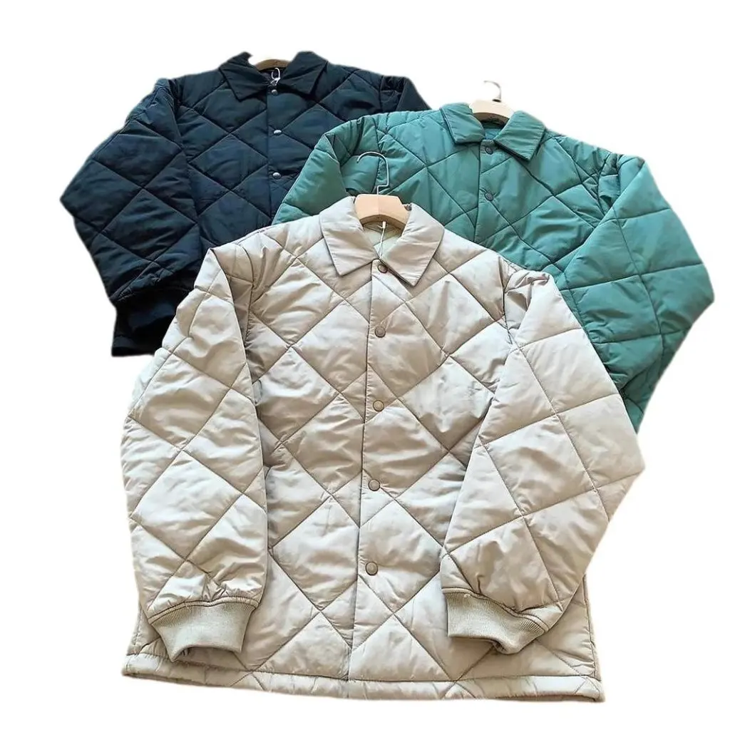 

Japanese Single Men's Quilted Cotton Jacket Autumn Winter Loose Diamond Coat Style Casual Outerwear