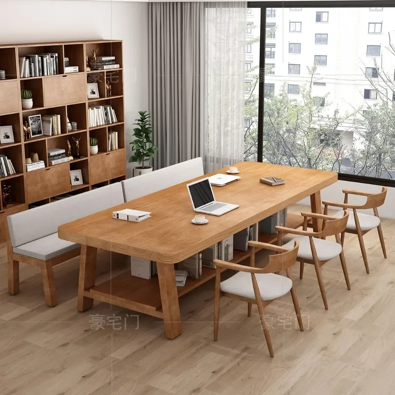 for Nordic Solid Wood Large Desk Simple Long Table Living Room Writing Reading Double Desk Log Workbench