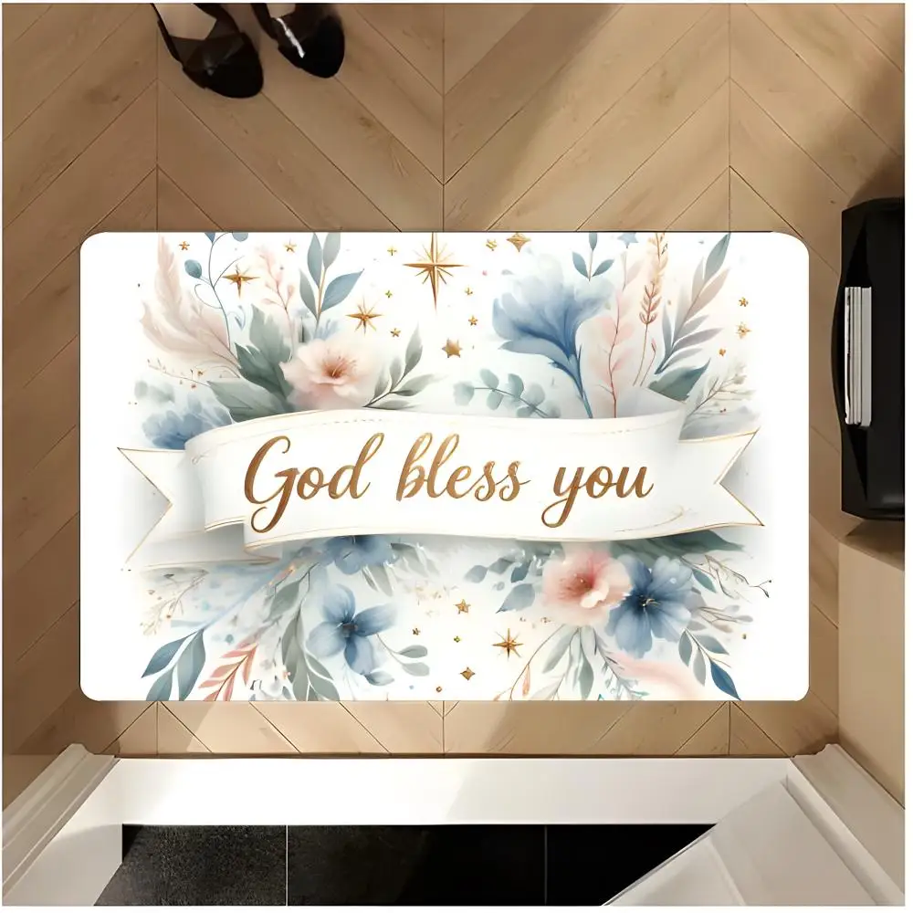 Slogan Peace G-God Bless You Floor Mat Non-Slip Washable Flannel Door Mat Absorbent Indoor Floor Rug
