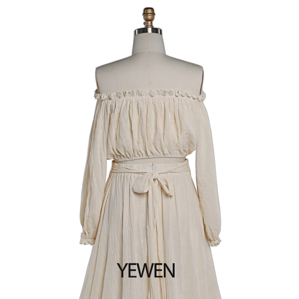 2 Pieces Set Elegant Off The Shoulder Maternity Photography Dresses Adjustable Waist Photo Shoot Gown YEWEN 2021 YD22106