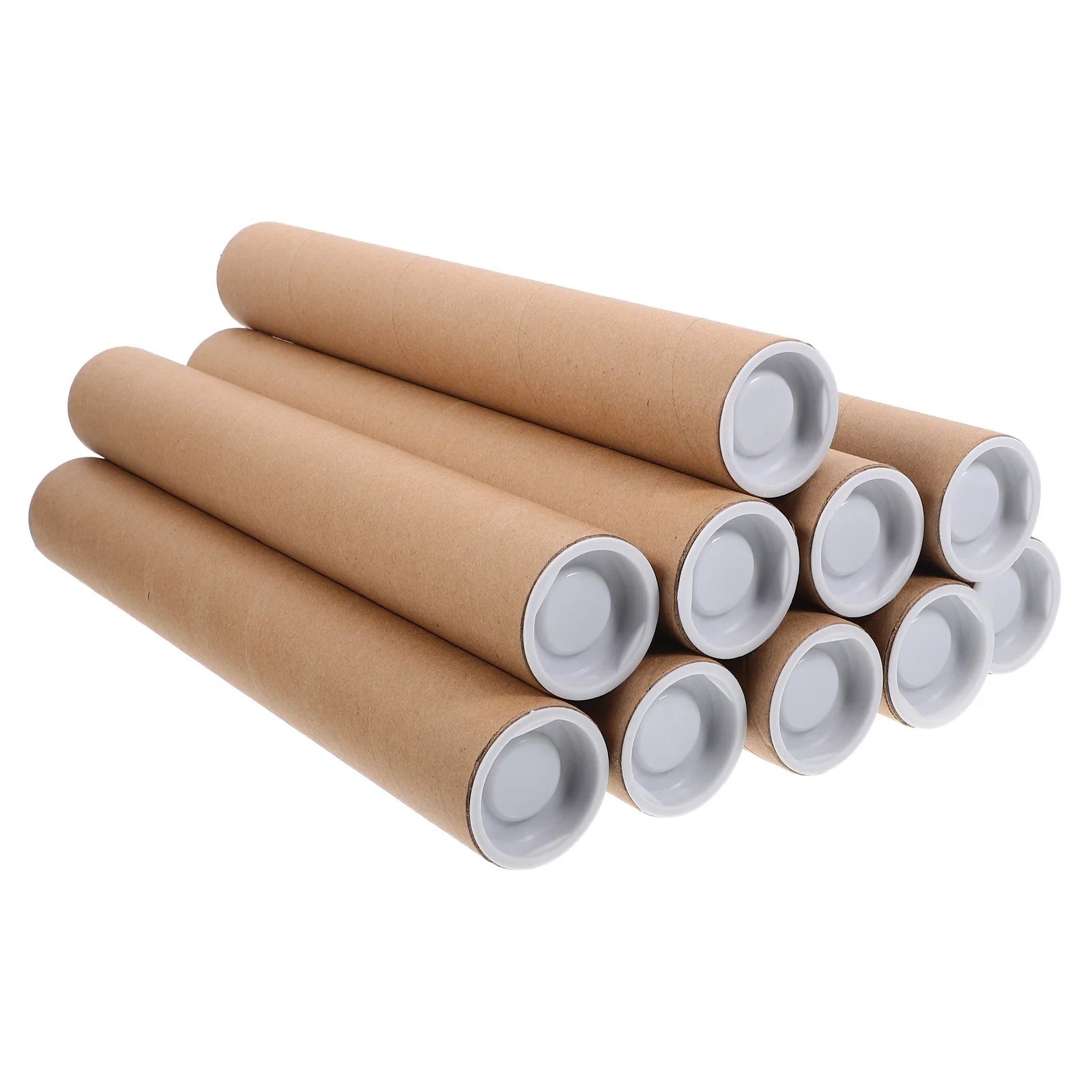 10Pcs Paper Mailing Tubes Poster Storage Tube Brown Cardboard Tube Drawing Storage Case Secure End Caps Packaging