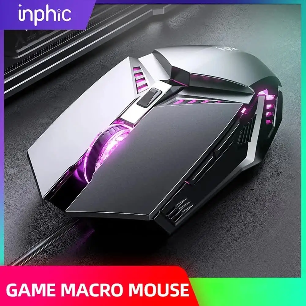 inphic PW2 Backlit Gaming Mouse 8800 DPI Adjustable USB Wired Silent Mouse With Colorful Breathing Light For For PC Laptop Games