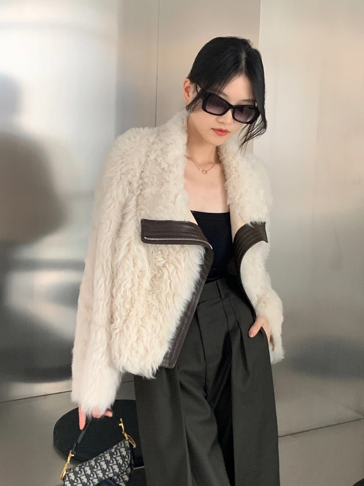 

2023 Fashion Tuscany Real Natural Lamb Fur Women Coat Winter Jacket Double-faced Fur Genuine Leather Warm Streetwear New