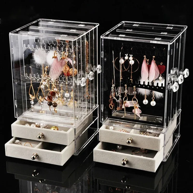 

Multifunctional Transparent Jewelry Box Dustproof Display Stand Three-dimensional Large Capacity Necklace Earring Storage Box