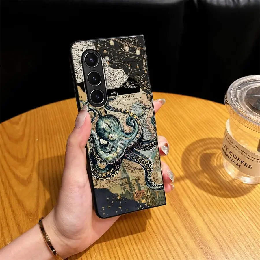 Retro Pattern Phone Shell Funda Case for Samsung Galaxy Z Fold 8 Ultra ZFold3 ZFold5 Z Fold 7 6 5 4 3 ZFold4 ZFold6 ZFold7