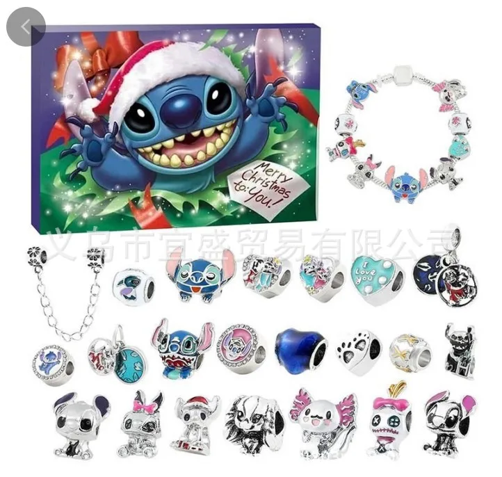 Hot Stitch Disney Mickey Mouse Anime Gift Box Diy Bransoletka 24-dniowy świąteczny kalendarz adwentowy Biżuteria Zabawki Prezenty świąteczne