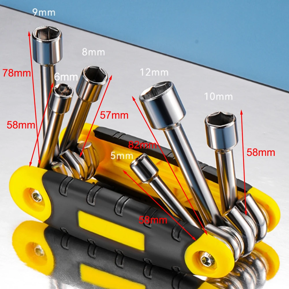 

6 In 1 Folding Hex Nut Driver Set Steel Shafts Aluminum Handle Folding Hex Wrenches Kit 5mm 6.0mm 8mm 9mm 10mm 12mm