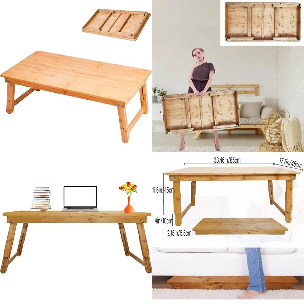 

Складной бамбуковый низкий столик для столовой, гостиной и улицы - портативный и компактный