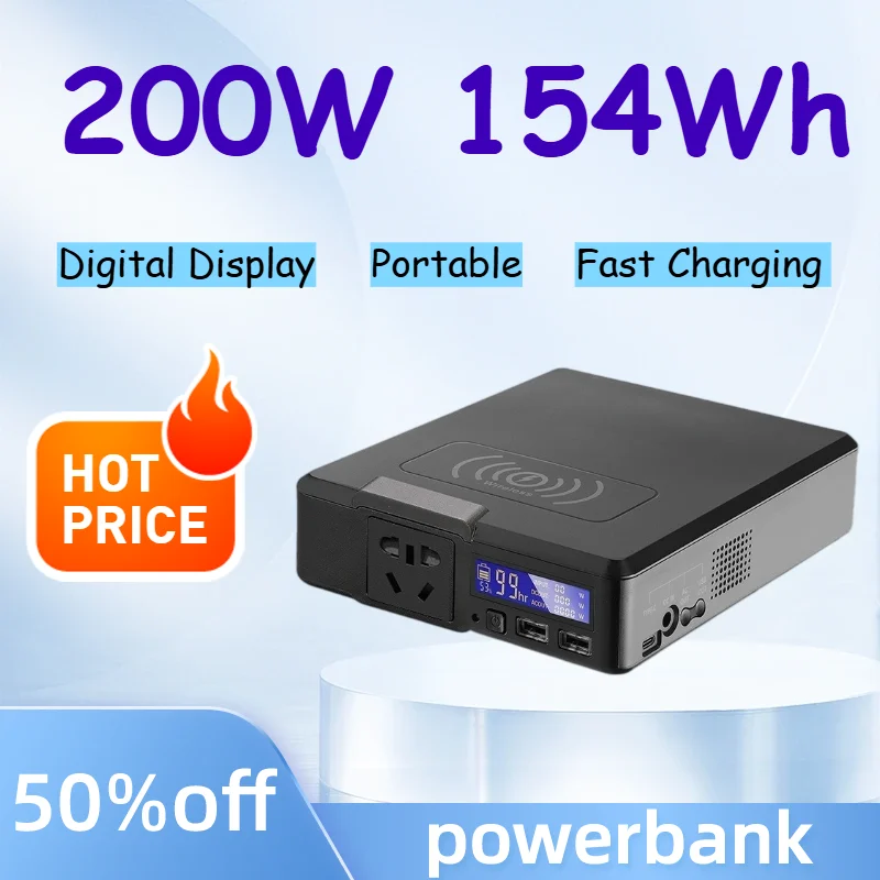 200W Power Station Fast Charging Portable Power Bank External Battery Digital Display for iPhone Samsung Laptop Large Capacity