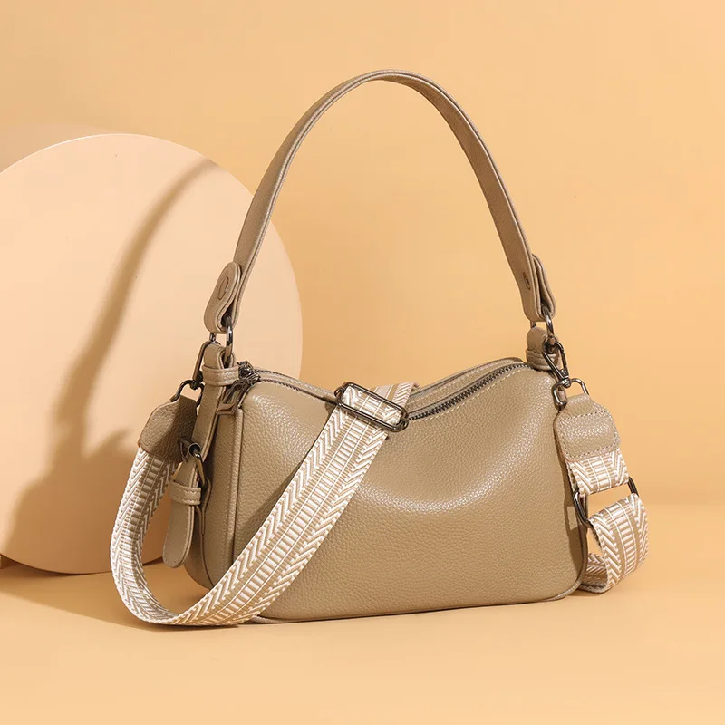 

Genuine leather Handbags Luxury Brand Women Crossbody Bags Designer Cowhide Messenger Bags Wide strap Ladies Shoulder Bag