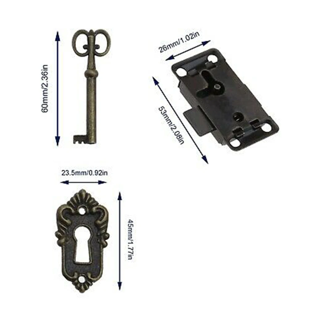 Set kastdeursloten 2x antiek brons bronskleur kisten verbetering sieradendoos sleutel vintage houten kist