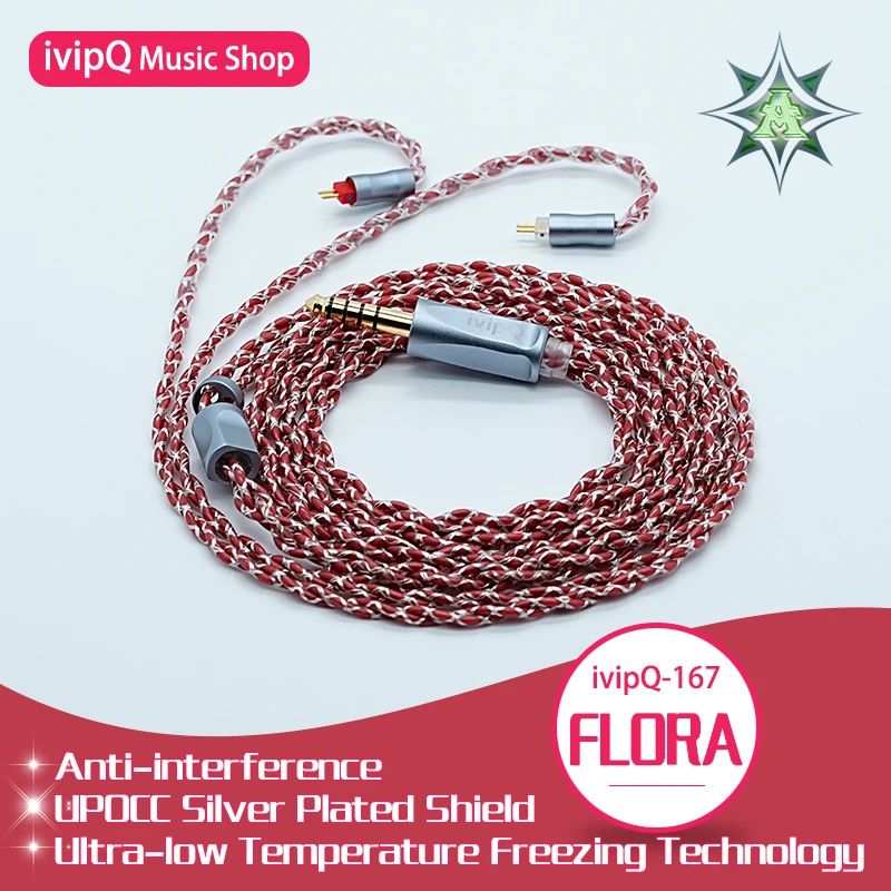 ivipQ-167 FLORA In Ear Monitor Earphone Cable UPOCC Silver Plated Shielded Wire 2PIN/MMCX , For Conch V12 NeZha GK200 Perfomer8