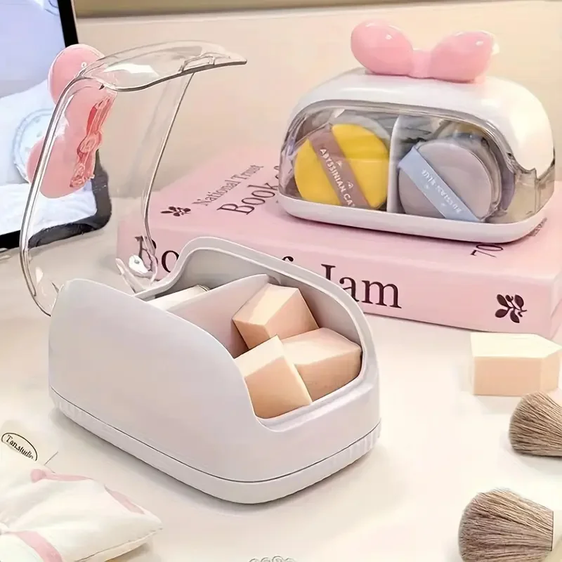 Pojemnik na gąbki do makijażu, organizer na puder, etui ochronne na gąbki, pudełko do przechowywania gąbek do blendowania z pokrywką.