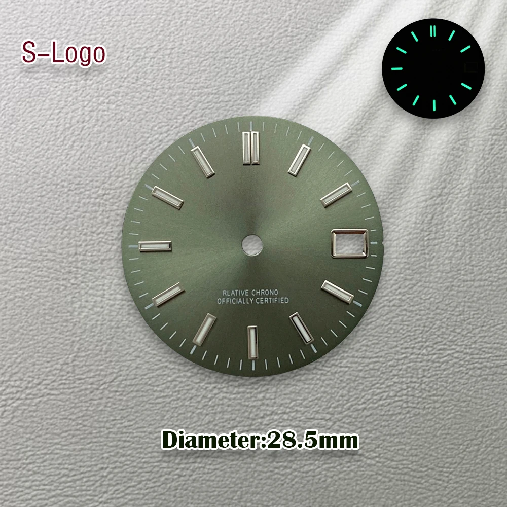 28.5mm S Logo SUB NH35 Dial Fit NH35/NH36/7S/4R Japanese Movement Green Luminous High-Quality Watch Modification Accessories