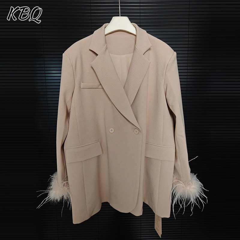 KBQ Solide Verstärktes Zweireiher Lose Beiläufige Blazer Für Frauen V-ausschnitt Langarm Patchwork Taschen Mode Blazer Weibliche Neue