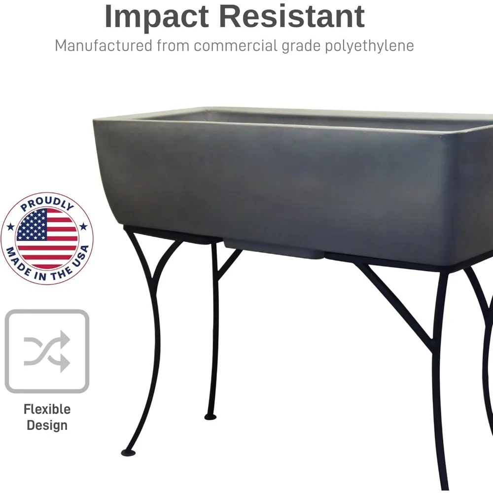 30" Long Elevated Rectangular Garden Planter with Wrought Iron Stand, Graphite - Durable, Stylish, and Weather-Resistant