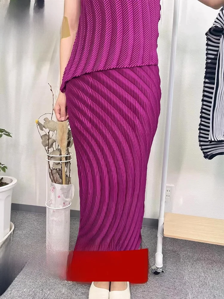 

High Waist Pleated Midi Skirt Autumn Season Color Design Casual Simple A-Line Skirt by Sanza Art Creation Polyester Fabric