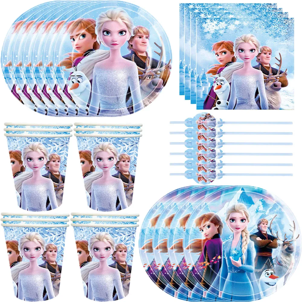 

Disney Frozen Birthday Party Elsa Anna Disposable Tableware Paper Cups Napkins Frozen Theme Party Supplies Set