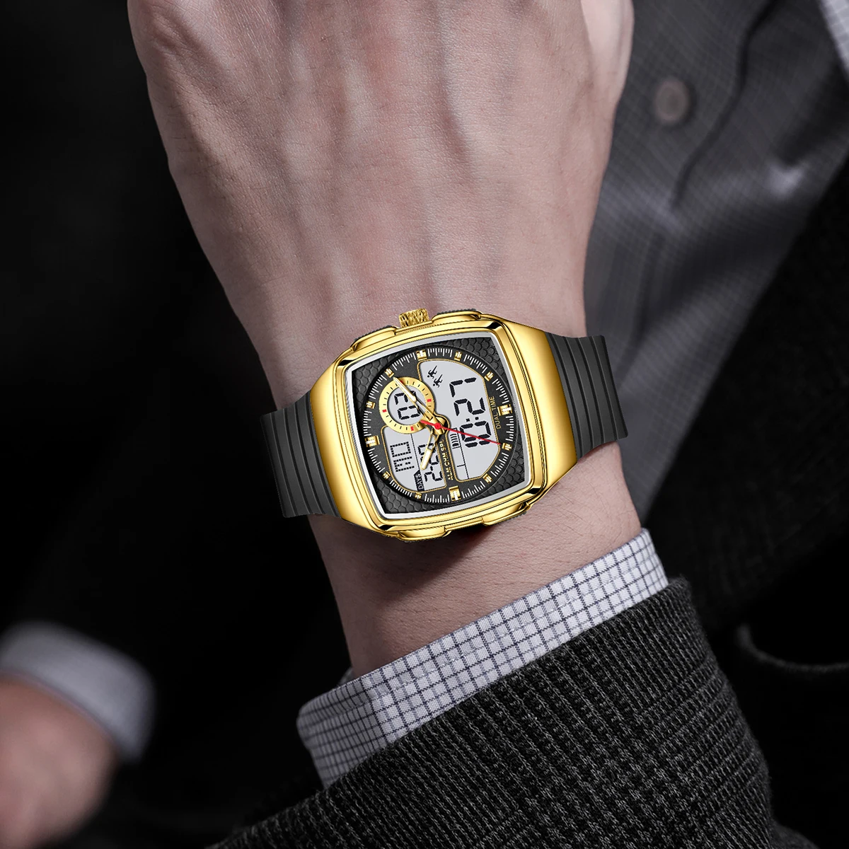 

FOXBOX уличные модные электронные мужские часы, повседневные спортивные силиконовые часы с будильником, светящиеся водонепроницаемые часы с двойным цифровым дисплеем для мужчин