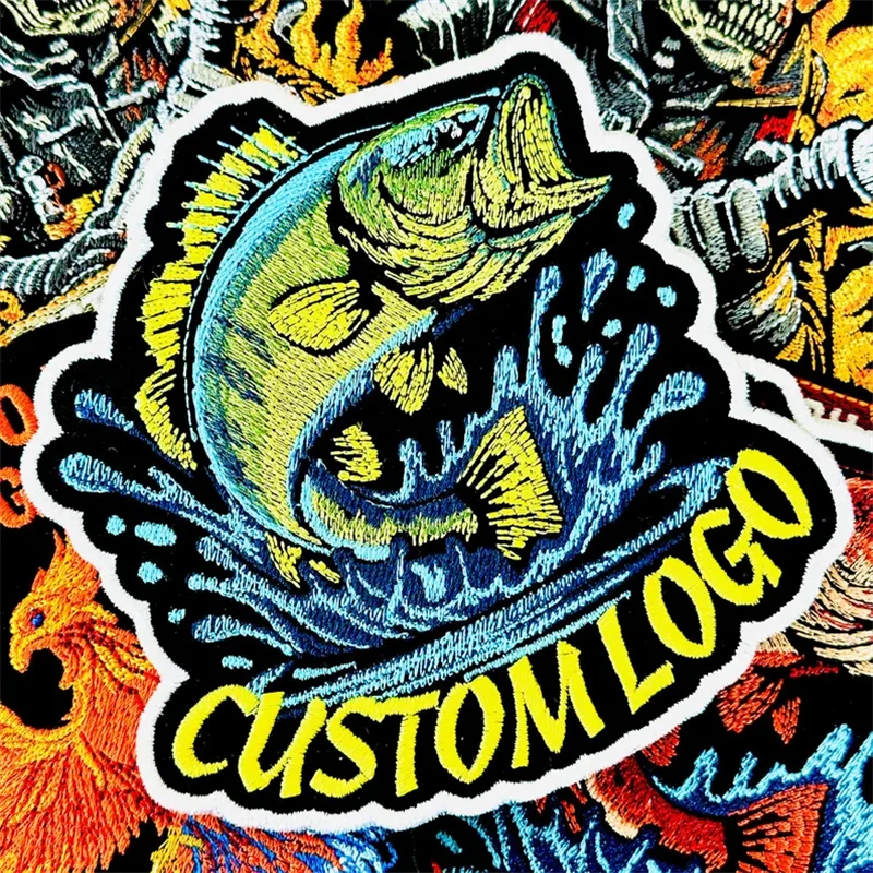 

1 шт., вышитая нашивка для окуня, индивидуальный текстовый логотип, железные нашивки для любителей рыбалки, подарки «сделай сам», аппликация для одежды, шапок, рюкзаков