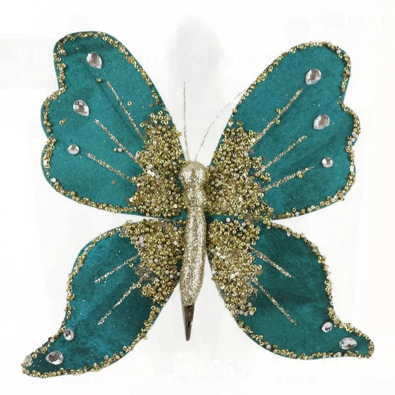 

High-End Fabric Sequins Gold Powder Butterfly Pendant for Christmas Decoration DIY Simulated Butterfly Pendants in Multiple