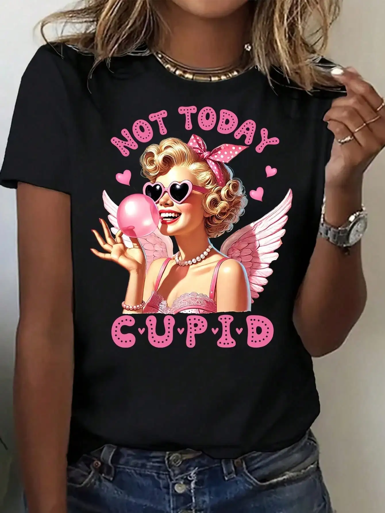 

NOT TODAY CUPID Valentine'S Day Women'S Casual T-Shirt, Soft & Breathable, Comfortable All-Season Design with Creative Print