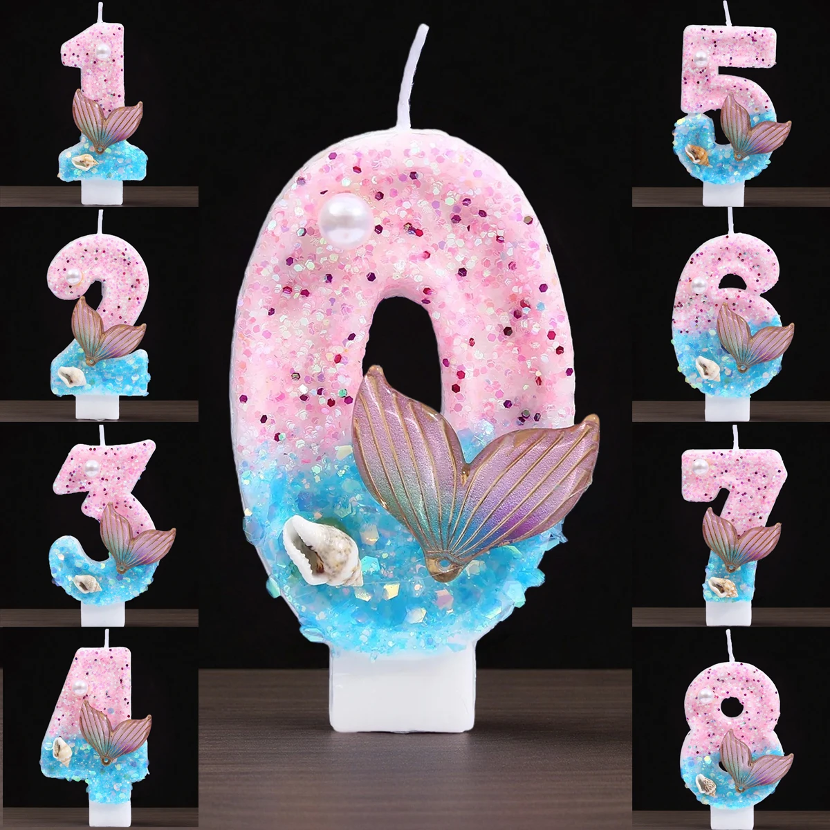 Gradient Blue Shell Pearl Creative Digital Birthday Candles - Cake Decoration Party Supplies