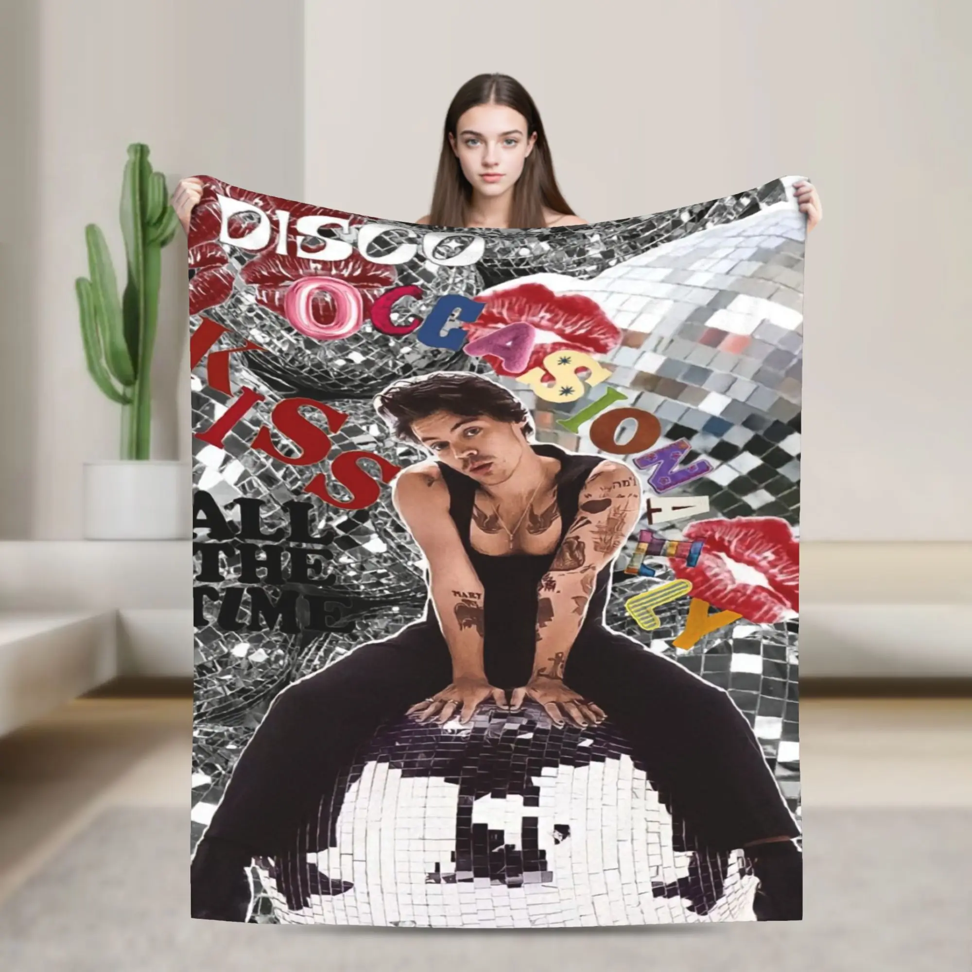 Harrys Styles Kiss All The Time Disco Flannel Blanket Adults Child  Comfortable Throw Blanket Winter Bedspread Sofa Bed Cover