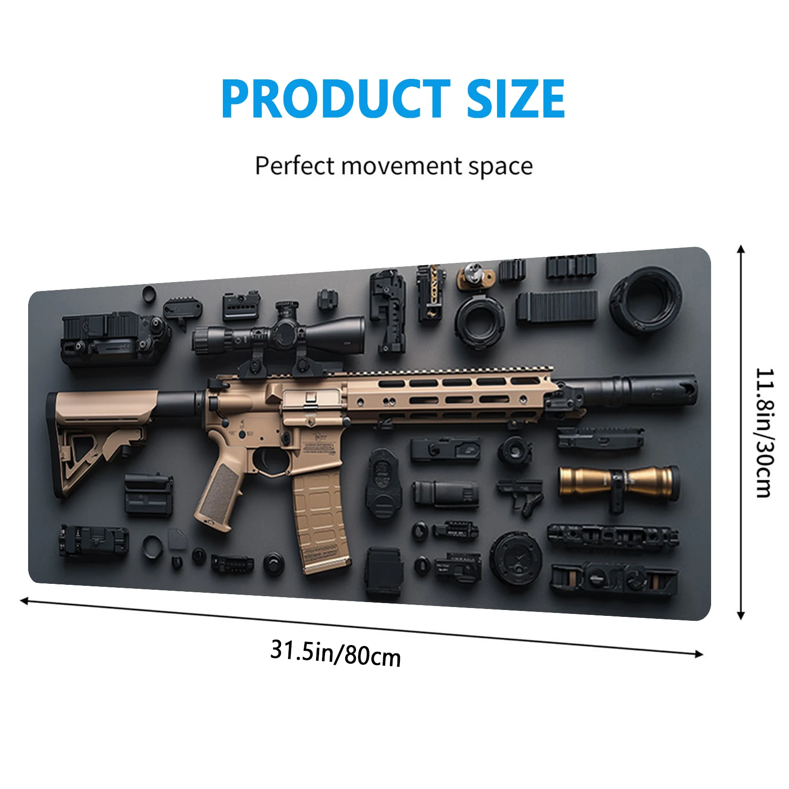 Super Cool Gun Model Keyboard Mouse Pad Desk Mat, 3D Gaming Mouse Pad, Gift Mouse Pad with Non-Slip Rubber Base Stitched Edges