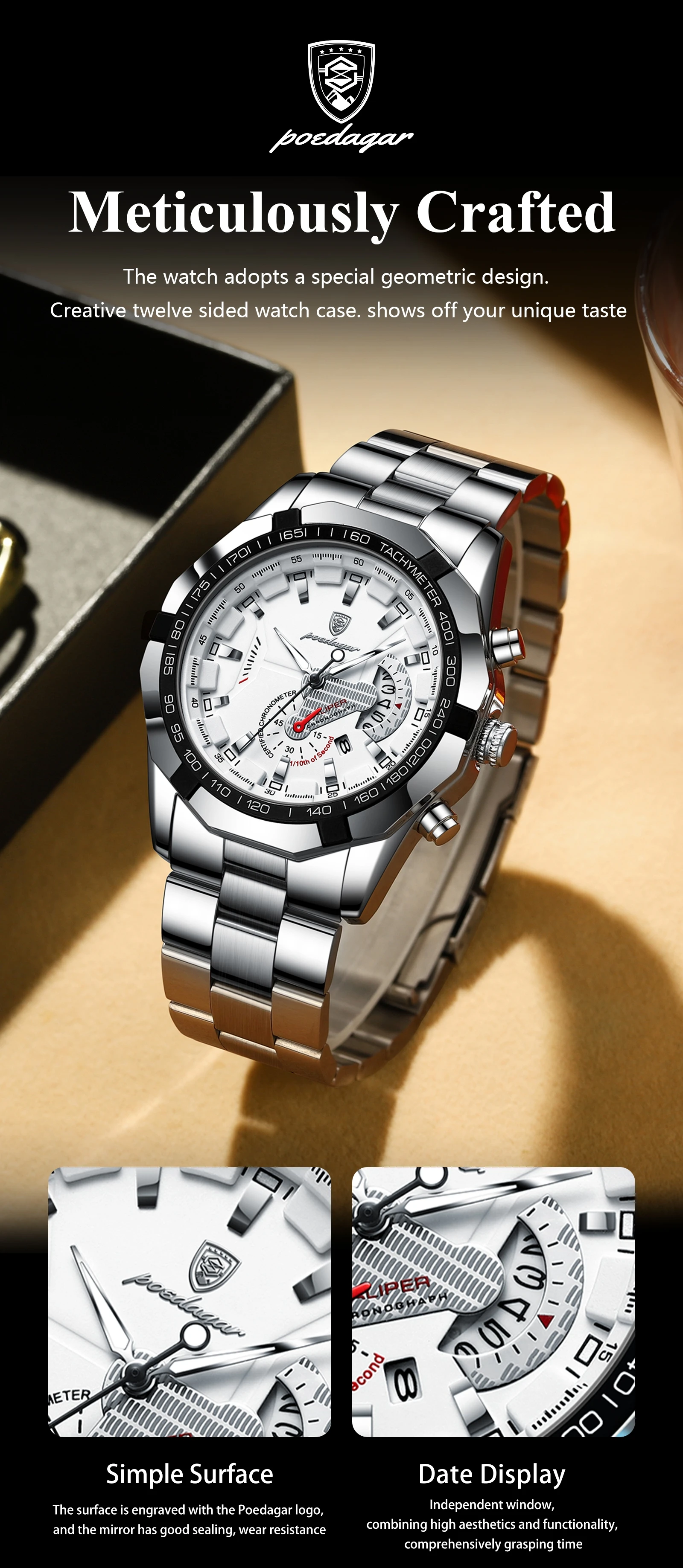 POEDAGAR Luxus Marke Mann Uhr Wasserdicht Leucht Datum Sport Mann Armbanduhr Edelstahl Mode Quarz herren Uhren Reloj – Detail 9