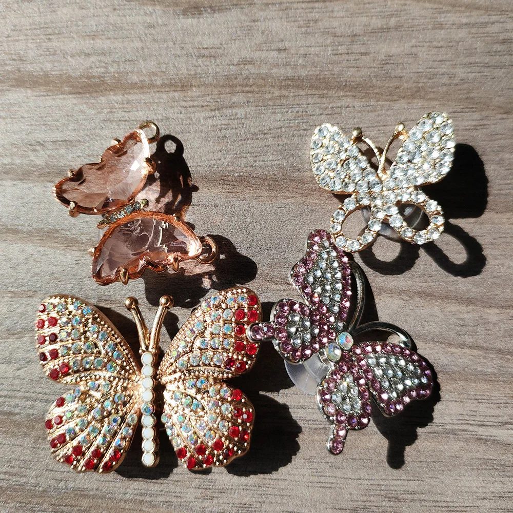 

4pc Fashion Metal Shoe Charms Accessories DIY Diamond Butterfly Style Fit Sandals Decoration