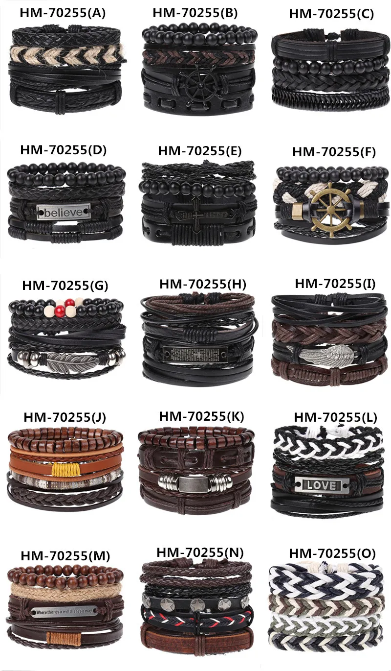 Wholesale 15Pcs/Lot Vintage Leather Bracelets For Women Men Mix Style Cuff Bangle Jewelry Party Gifts