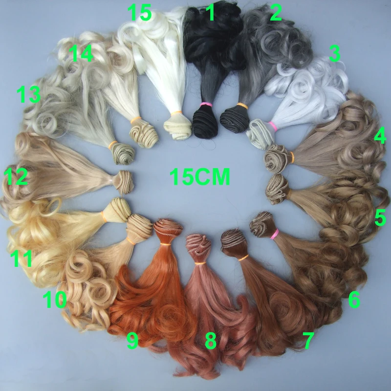 Wholesales Extension Hair 15*100cm Natural Color Curly Wigs for BJD Doll