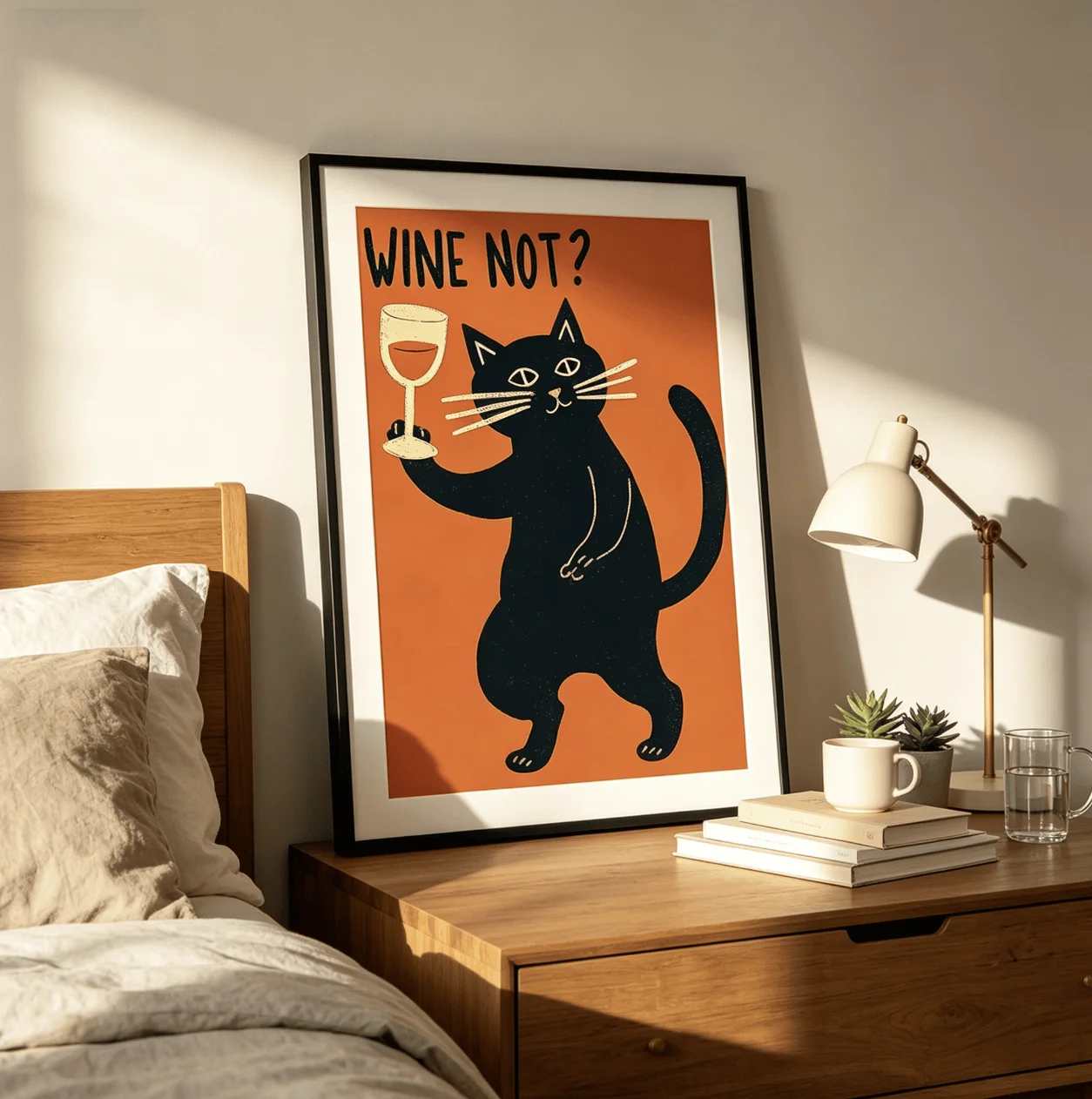 Black Cat Wine Not Funny Canvas Wall Art Print Poster, Retro Orange Wall Decor for Kitchen Bar Living Room Home Decoration - view 6