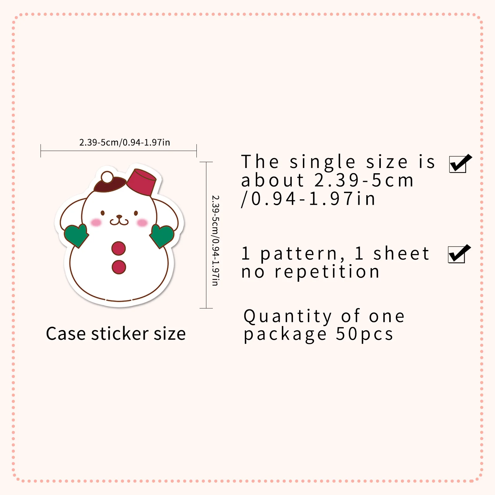 50 قطعة من ملصقات سانريوس اللطيفة لعيد الميلاد كاواي هالو كيتي كورومي هانجيودون سينامورول ‌   شارات مقاومة للماء لطيفة يمكنك صنعها بنفسك