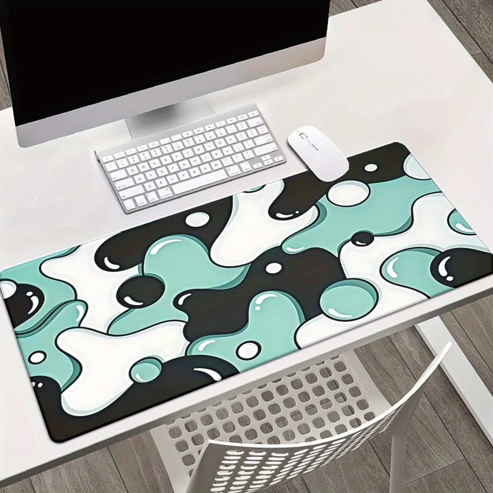 

1pc Black Green Water Droplets Flow Mouse Pad - Large Non-Slip Rubber Base, Waterproof Gaming & Office Desk Mat for PC, Laptop,